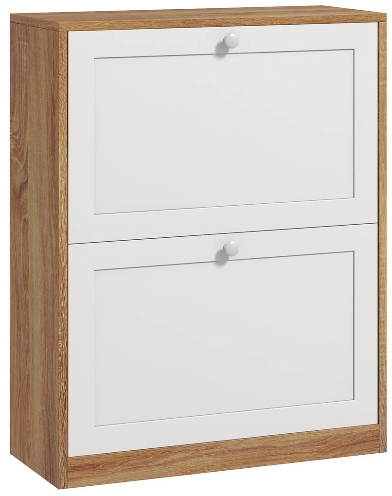 Sapateira Estreita com 2 Portas Prateleiras Ajustáveis para 12 Pares de Sapatos 60x24,5x75,5 cm Mdeira e Branco