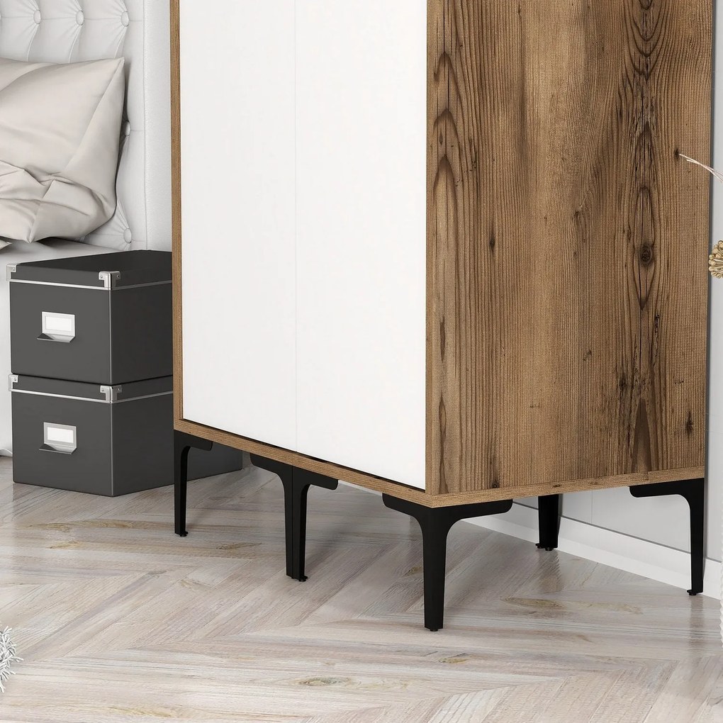Roupeiro Kumsal SS – Nogueira e Branco – 80 cm x 47,5 cm x 201,4 cm