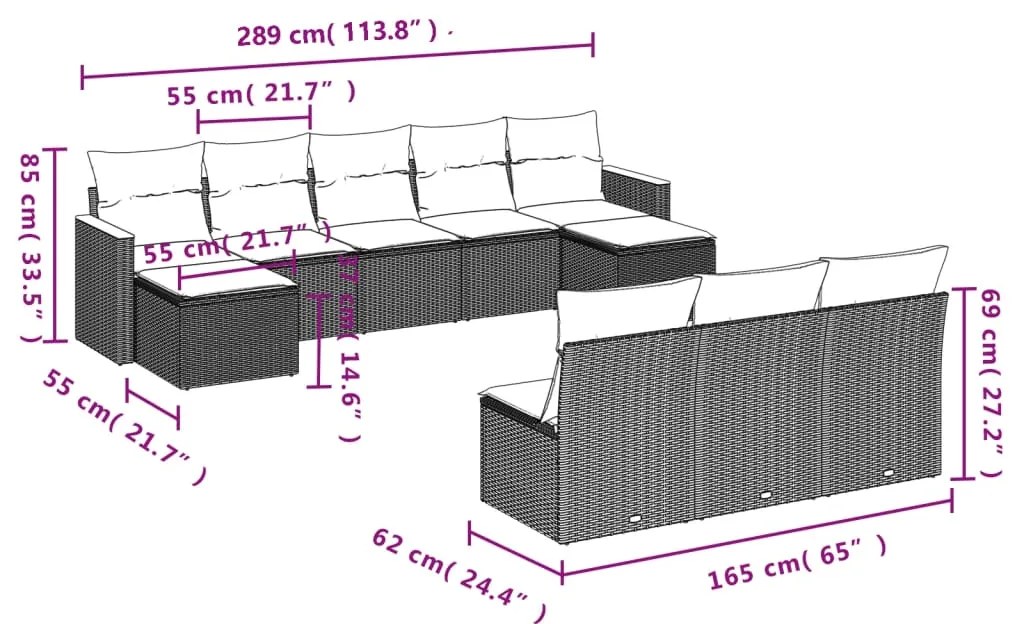 10 pcs conj. sofás jardim c/ almofadões vime PE bege misturado