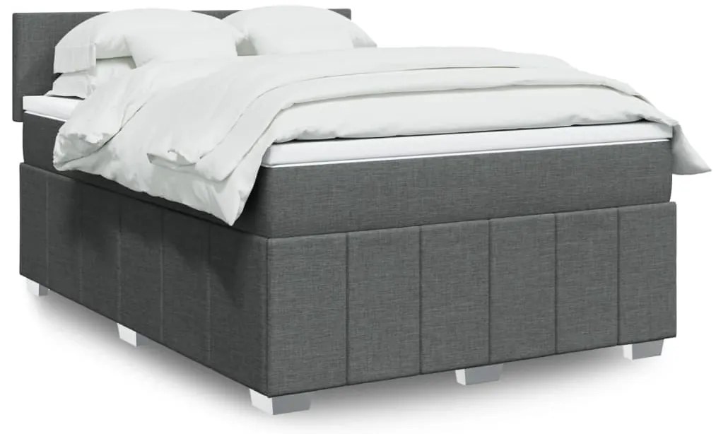 vidaXL Cama com molas/colchão 140x200 cm tecido cinzento-escuro