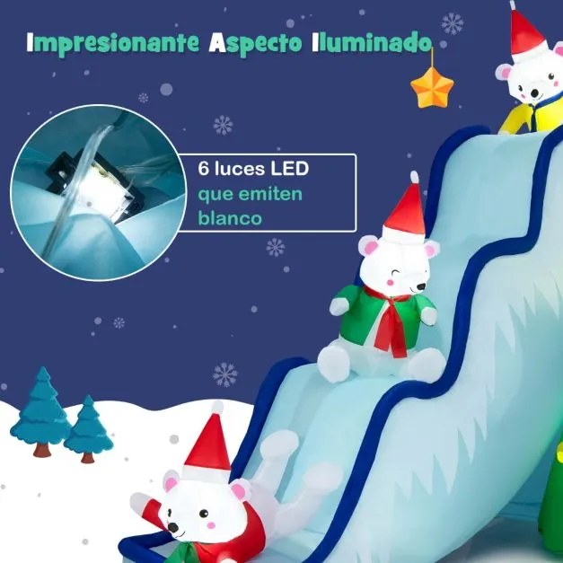 Urso polar insuflável Decoração de Natal insuflável com luzes LED e cavilhas de chão para utilização no interior e no exterior