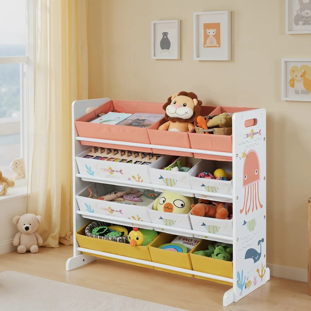 Estante para quarto infantil com 12 caixas de tecido 83 x 38 x 78 cm branca