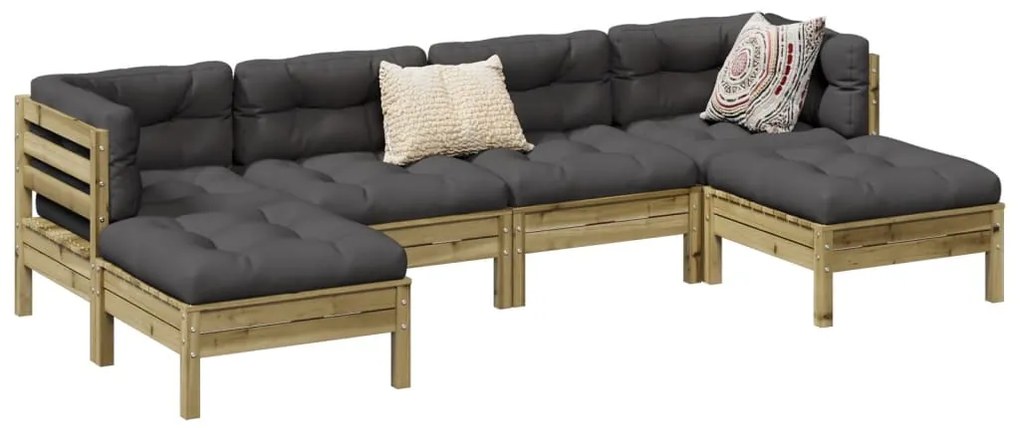 6 pcs conjunto sofás de jardim c/ almofadões pinho impregnado