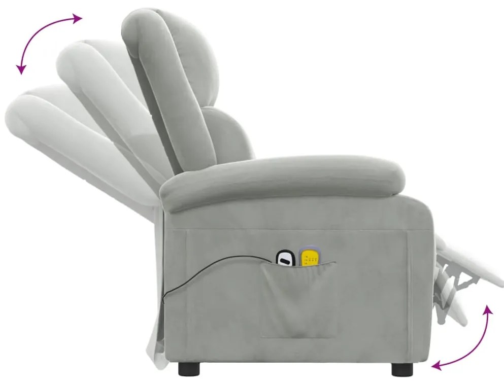 Poltrona de massagens elétrica veludo cinzento-claro