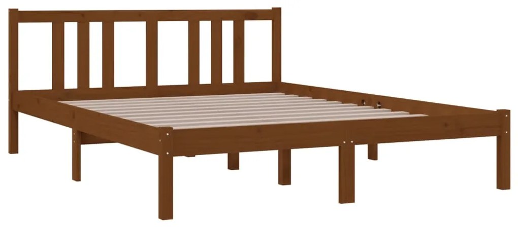 Estrutura de cama 140x190 cm madeira maciça castanho-mel