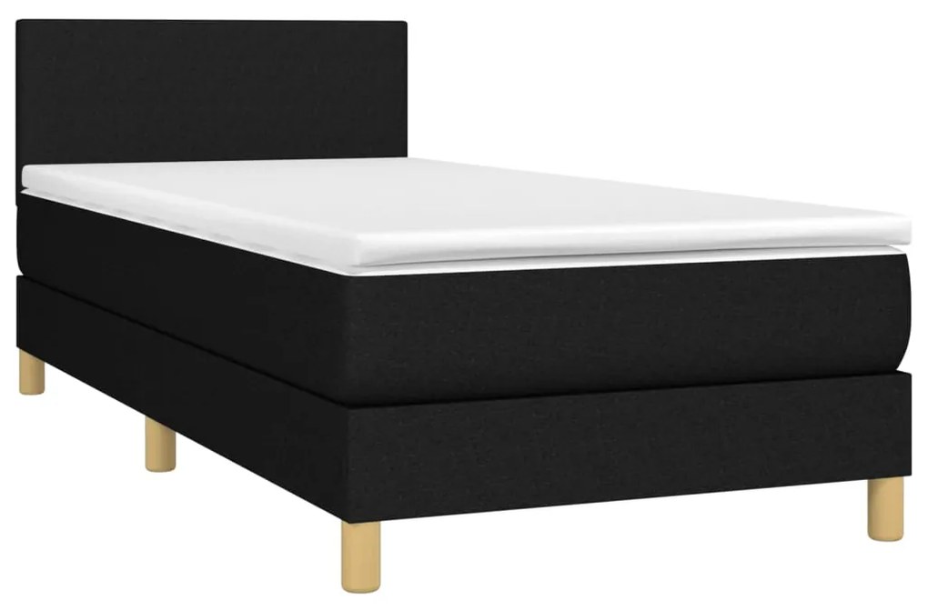 Cama box spring c/ colchão e LED 90x190 cm tecido preto