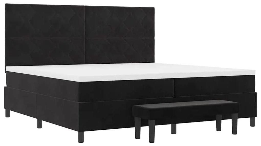 Cama Box Spring com Colchão &amp; Banco Preto 200x200 cm Veludo