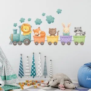 Autocolantes de parede para quarto de criança - Comboio com animais