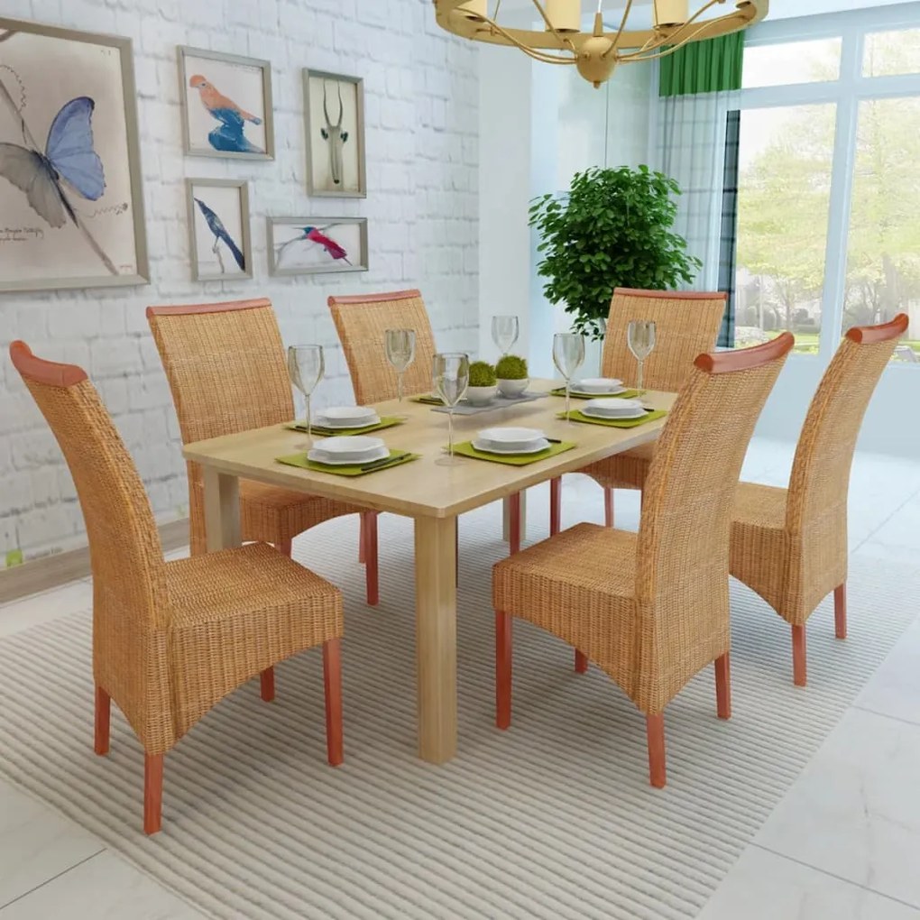 Cadeiras de jantar 6 pcs vime genuíno castanho