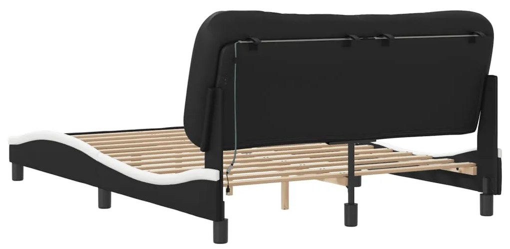 Estrutura cama c/ luzes LED 140x200cm couro artif. preto/branco