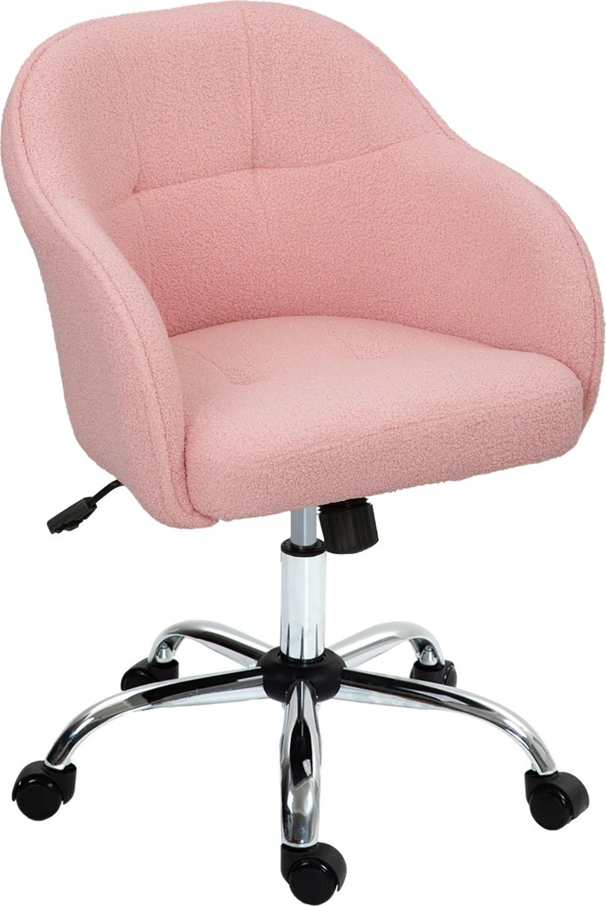 Cadeira de escritório, cadeira ergonómica de escritório, altura ajustável, assento e encosto almofadados, cor-de-rosa