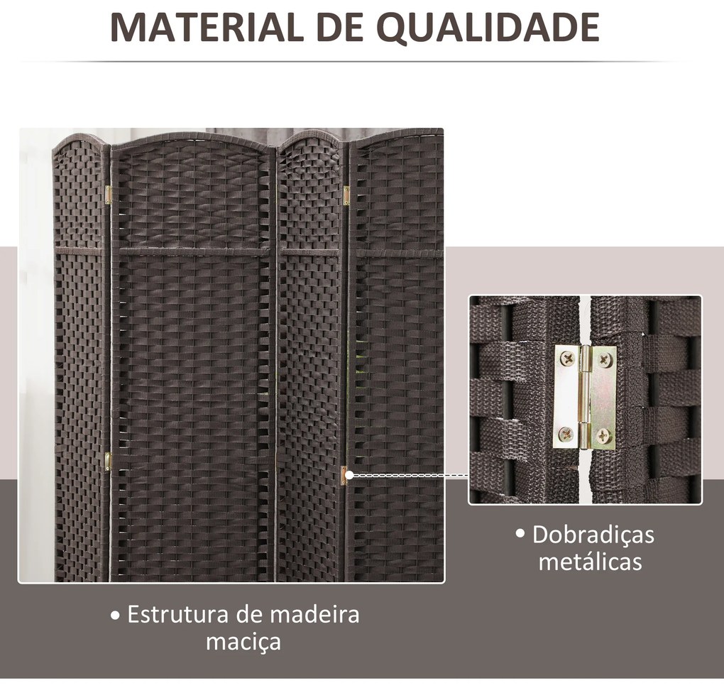 Biombo de 6 Painéis Separador de Ambientes Dobrável 240x1,6x170 cm para Sala de Estar Dormitório Escritório Castanho