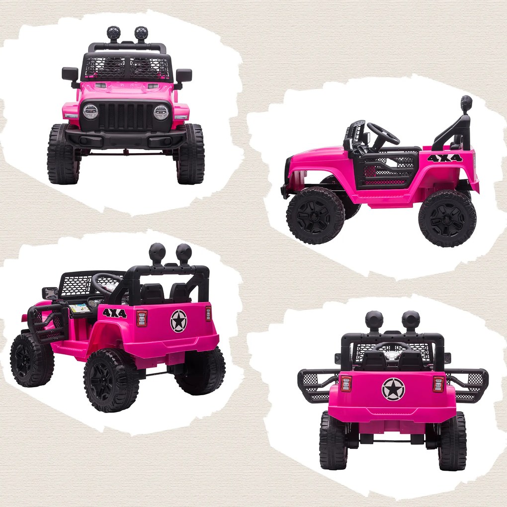 Carro Elétrico Infantil Bateria 12V com 2 Motores Controle Remoto 2.4G Luzes Buzina Velocidade Ajustável 100x65x72 cm Rosa