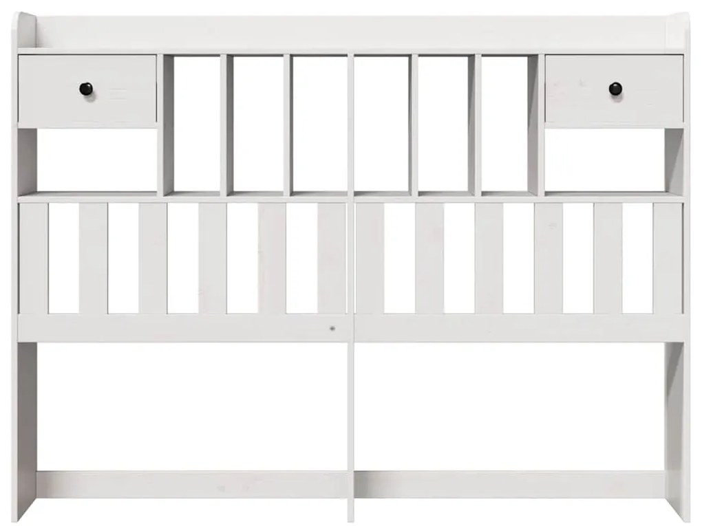 Cabeceira com arrumação 140 cm madeira de pinho maciça branco