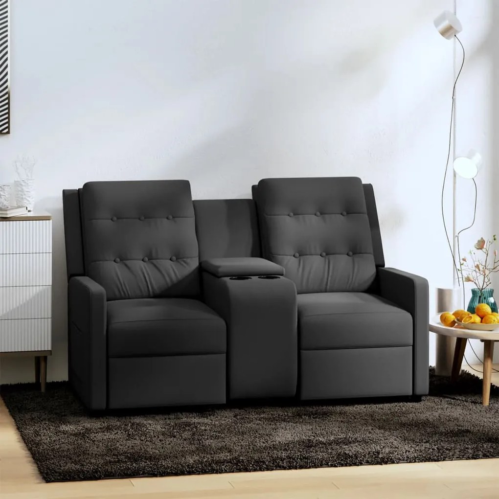vidaXL Sofá reclinável 2 lugares c/ suporte copos tecido cinza-escuro