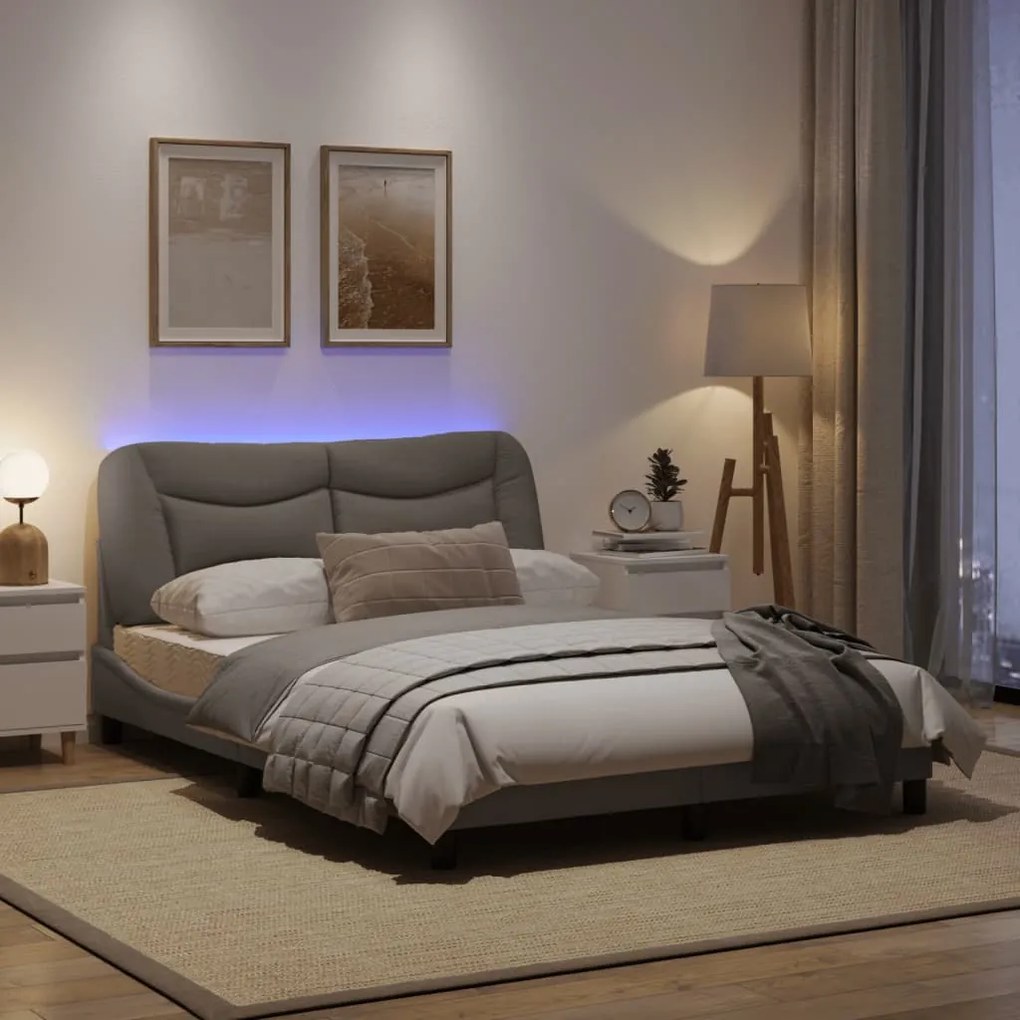 Estrutura cama c/ luzes LED 120x200 cm tecido cinza acastanhado