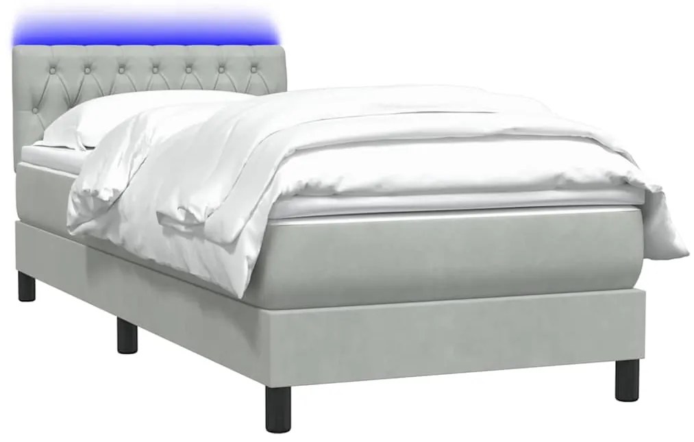 Cama com molas/colchão cinzento-claro 80x220 cm veludo