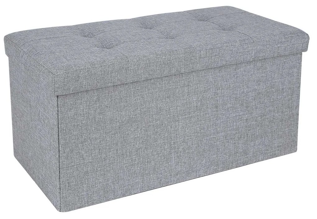 SONGMICS Baú de armazenamento otomano Caixa de brinquedos dobrável Versátil Economia de espaço Cinza claro 76 x 38 x 38 cm Tecido de linho LSF47G