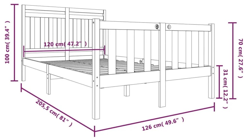 Estrutura de cama 120x200 cm madeira maciça