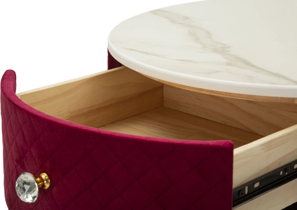 MESA DE CABECEIRA/TOCADOR COM PUFF Ø 52x70 - 36x39 CM VERMELHO E DOURADO
