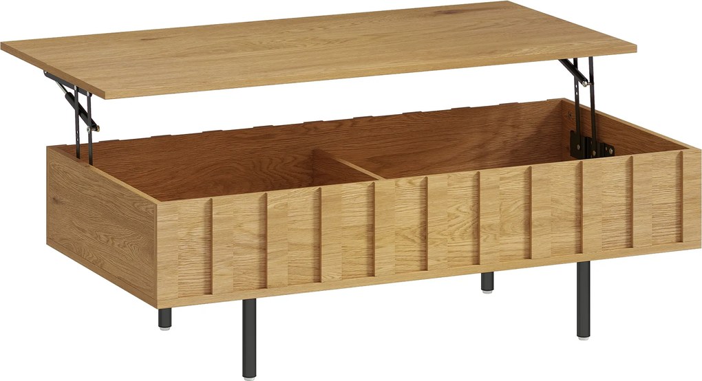 Mesa de Centro Elevatória com 2 Compartimentos Ocultos e Pés Metálicos 110x55x36,5 cm cor Carvalho