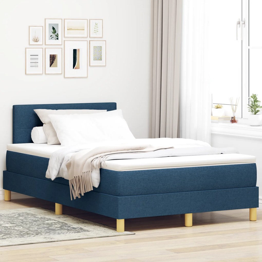 vidaXL Cama Box Spring com Colchão Azul 120x200 cm Tecido