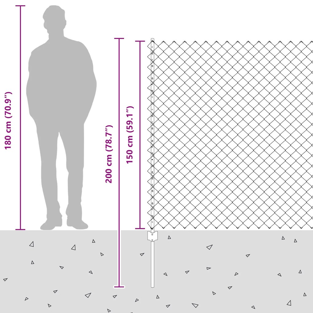 Cerca de Cadeia com 20 Postes U Prateados 1.5x10 m Aço