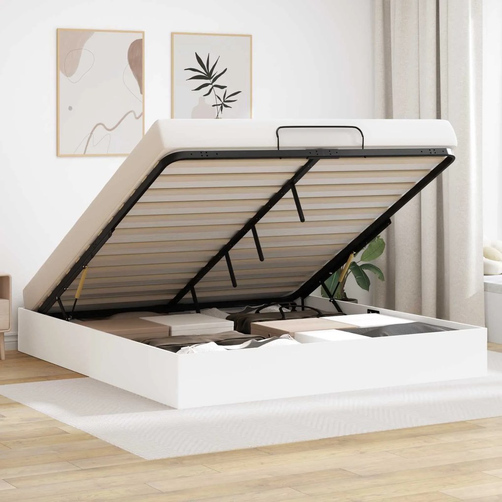 vidaXL Estrutura de Cama Ottoman Branco 193 x 120 x 25 cm Compensado