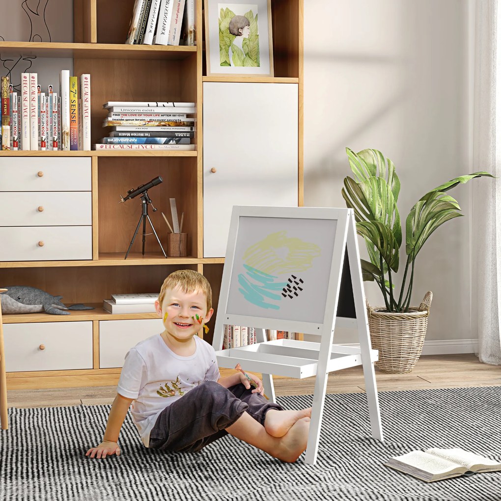 Quadro infantil 2 em 1 54 C x 48 L x 88 A cm com um lado de ardósia magnética e outro de quadro negro para giz branco