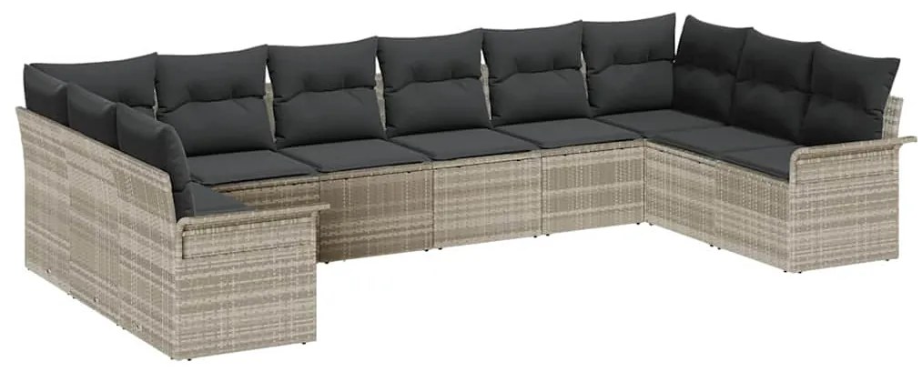 Conjunto de Sofá de Jardim vidaXL com 10 Peças e Almofadas Cinza Claro