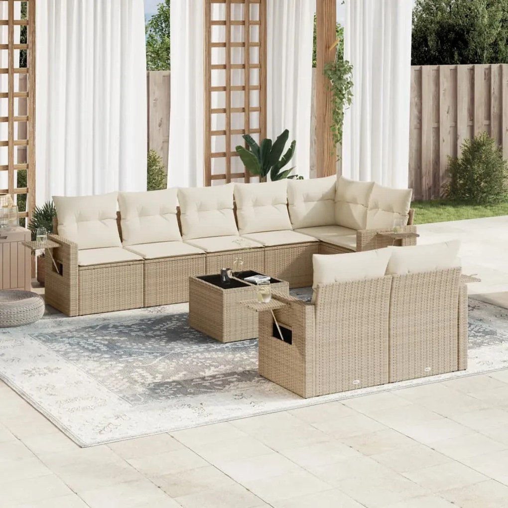 vidaXL 9 pcs conjunto de sofás p/ jardim com almofadões vime PE bege