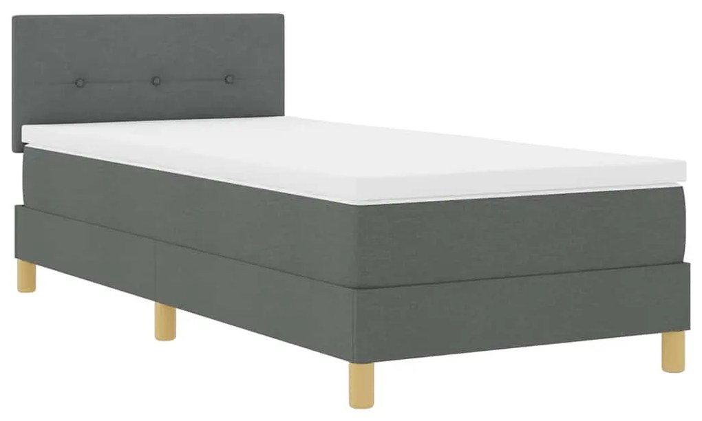 Cama Box Spring com Colchão &amp; LED Cinza Escuro 90x190 cm Tecido