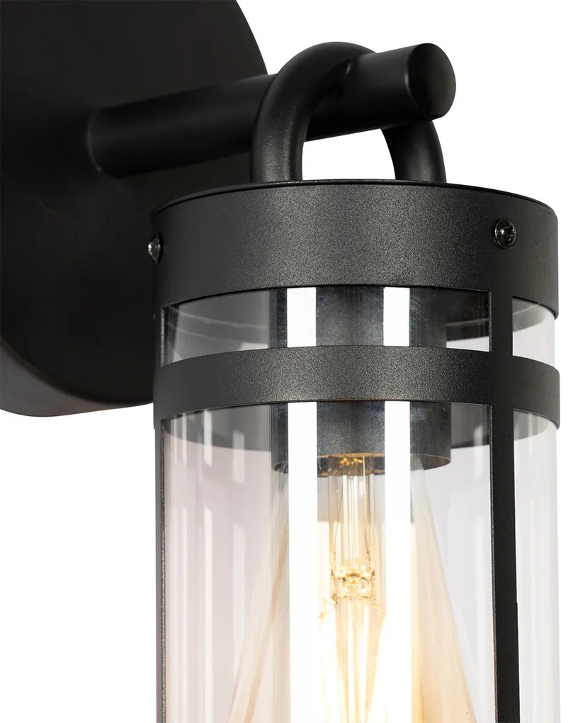 Candeeiro de parede exterior preto IP44 com sensor crepuscular - Ruben
