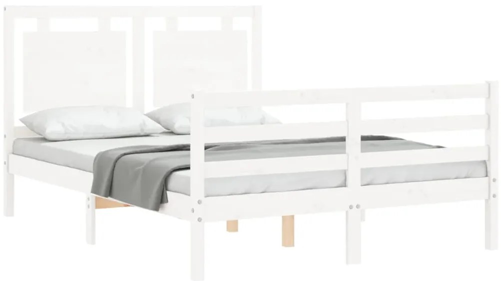 Estrutura de cama de casal c/ cabeceira madeira maciça branco