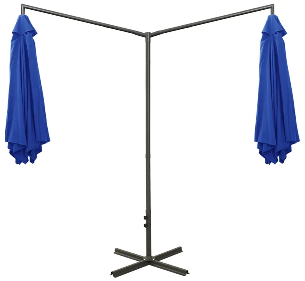 Guarda-sol de jardim duplo com poste de aço 600 cm azul-ciano