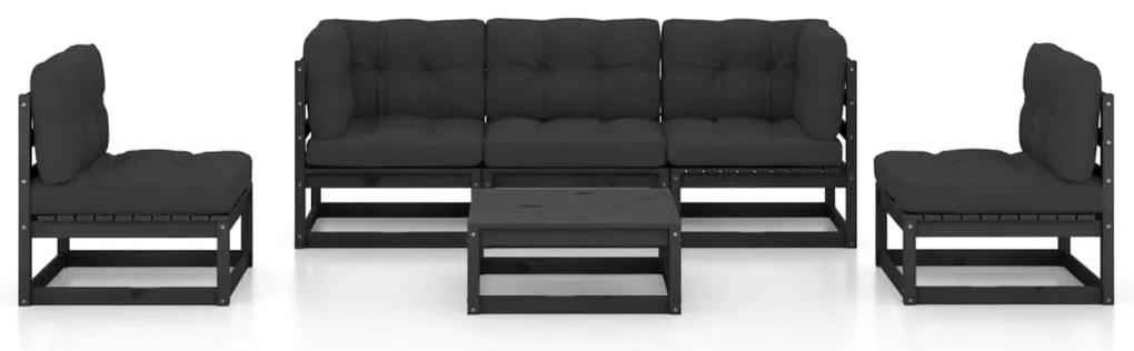 6 pcs conjunto longue de jardim c/ almofadões pinho maciço