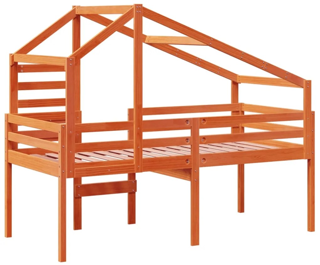 Cama alta com telhado 80x200 cm pinho maciço castanho-mel