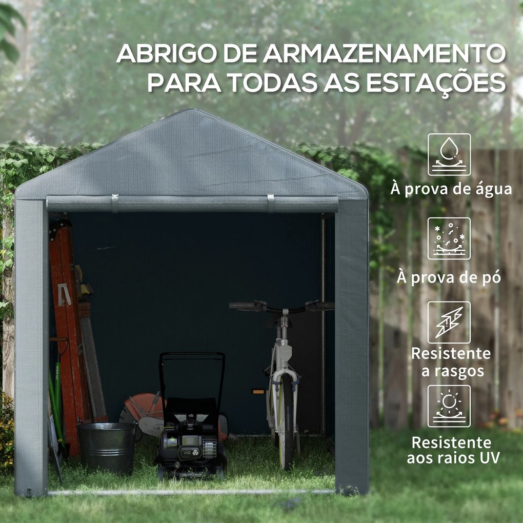 Abrigo Jardim para Ferramentas Bicicletas e Motos 1,6x2,2x1,7 cm Garagem Portátil com 2 Habitações Cinza Escuro