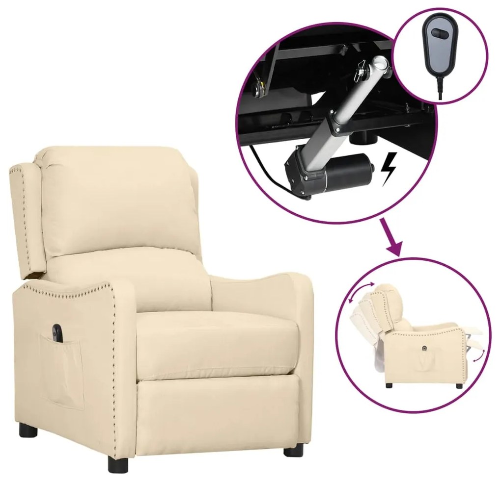 3098754 vidaXL Poltrona reclinável elétrica tecido cor creme