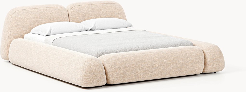 Cama estofada em bouclé com arrumação Wolke