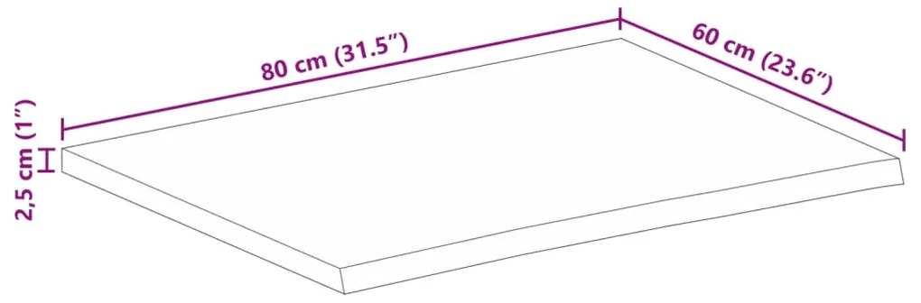 Tampo de mesa c/ borda viva 80x60x2,5 cm mangueira maciça