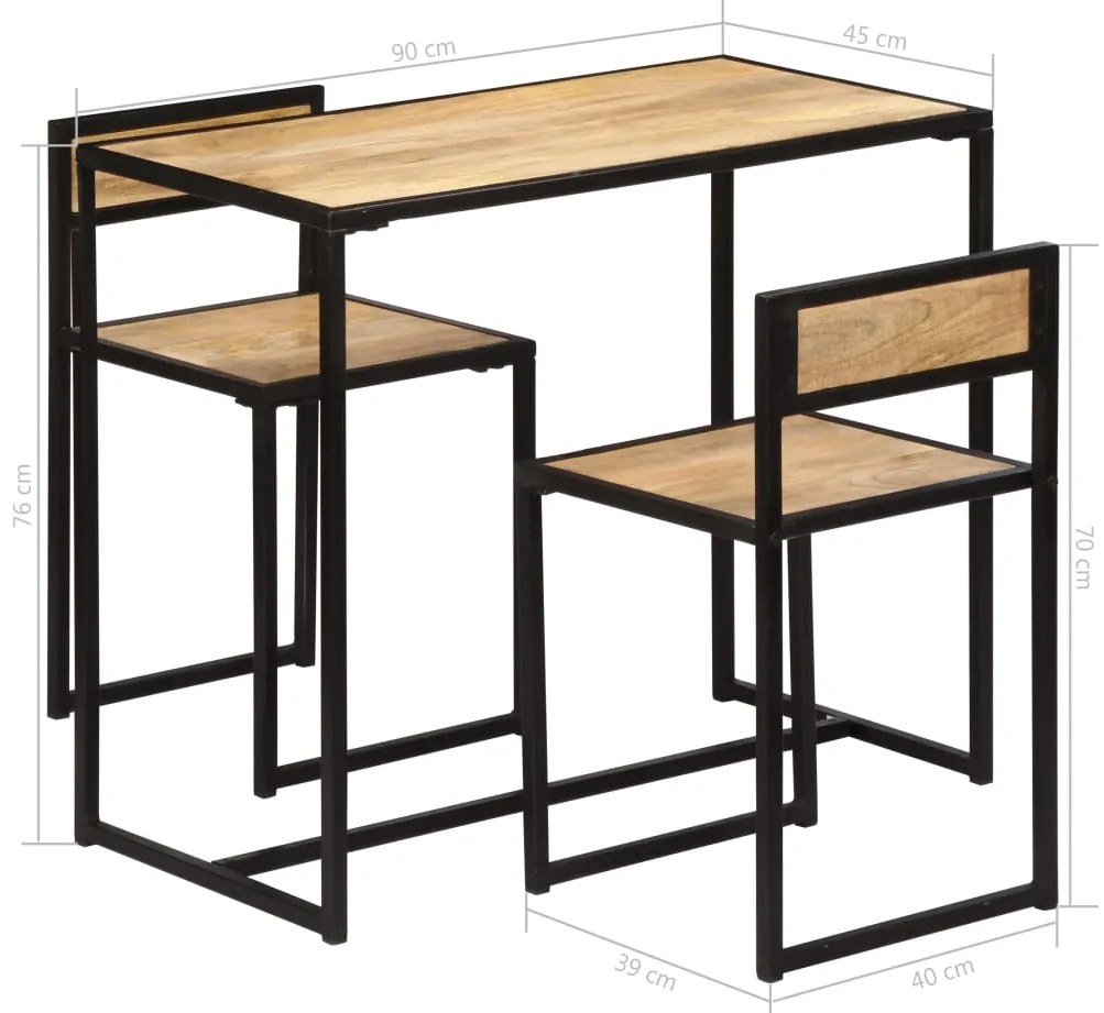Conjunto de jantar 3 pcs madeira de mangueira maciça