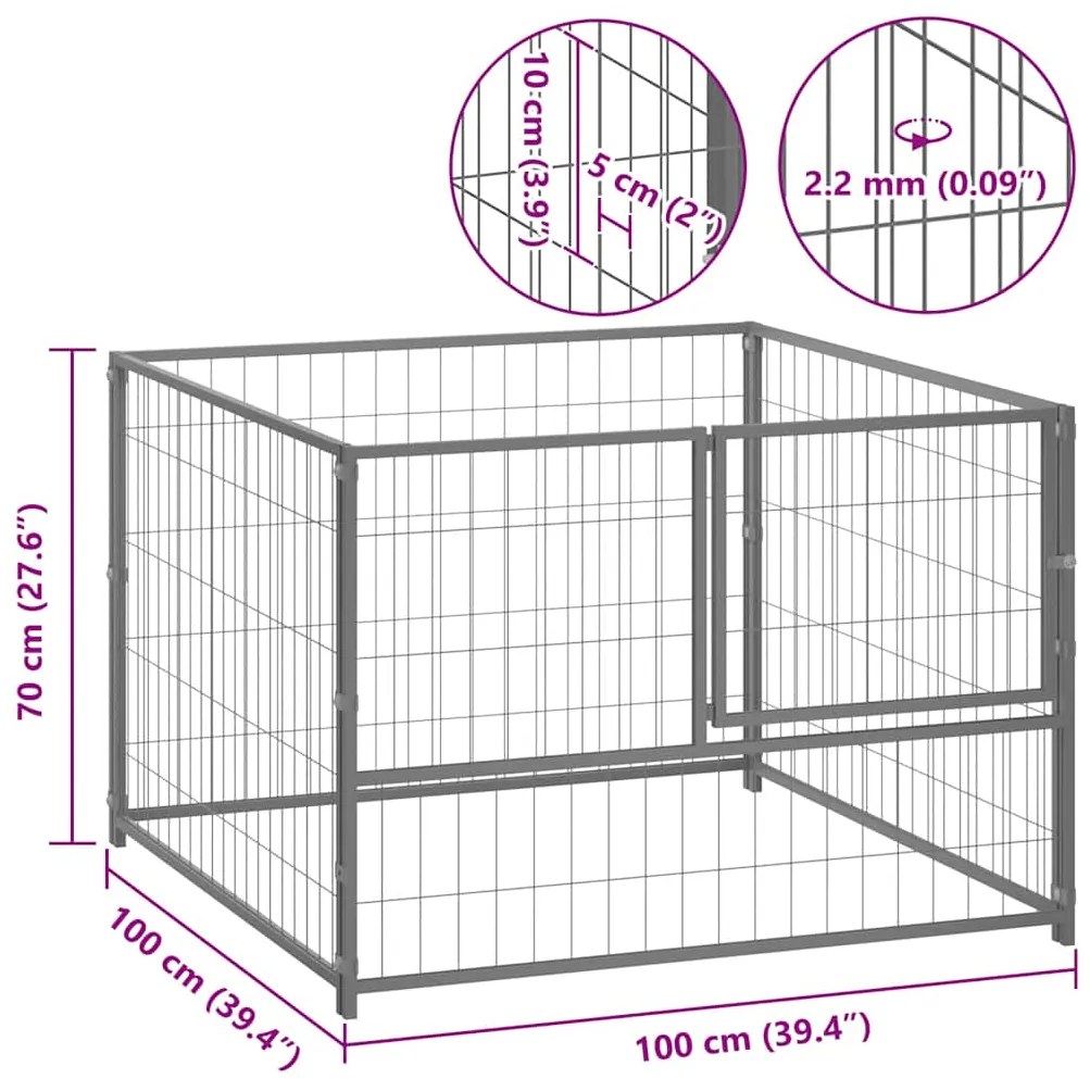 Canil para cães 100x100x70 cm aço prateado