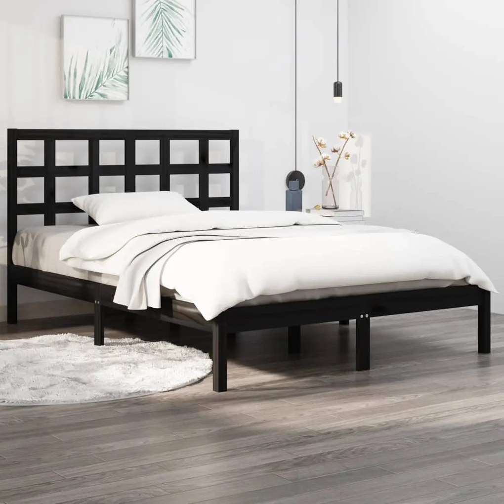 Estrutura cama dupla pequena 120x190 cm madeira maciça preto