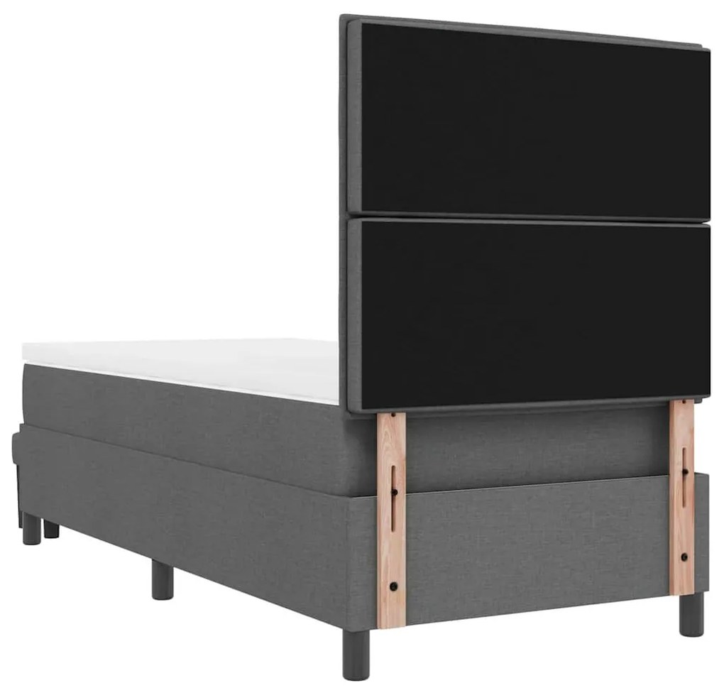 Cama Box Spring com Colchão e Banco Cinza Escuro 90x200 cm Tecido