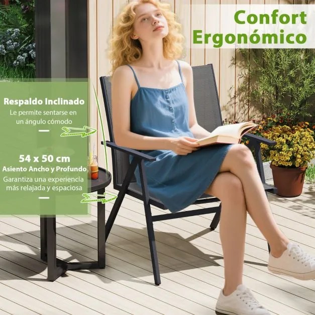 Conjunto de 2 cadeiras de jardim com tecido respirável cinza