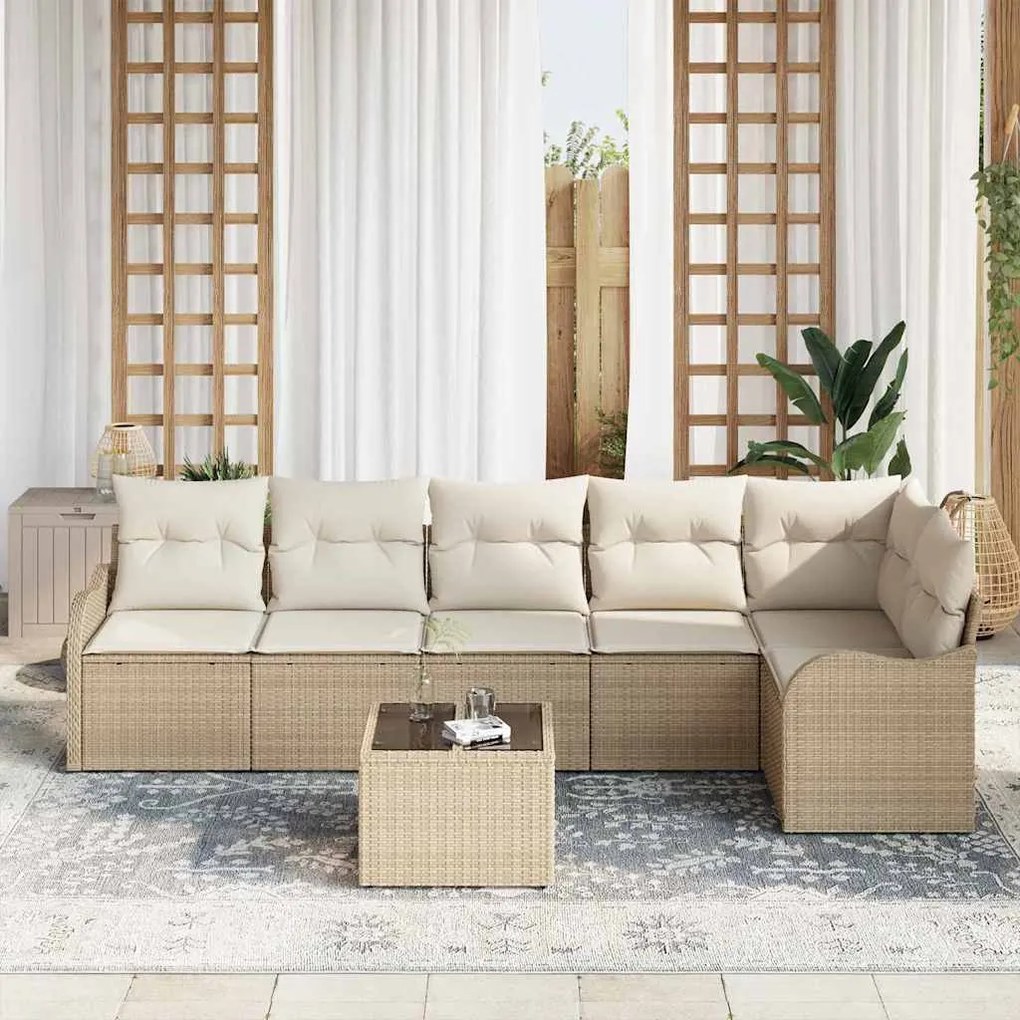 Conjunto de Sofás de Jardim de 7 Peças com Almofadas em Rattan Marrom