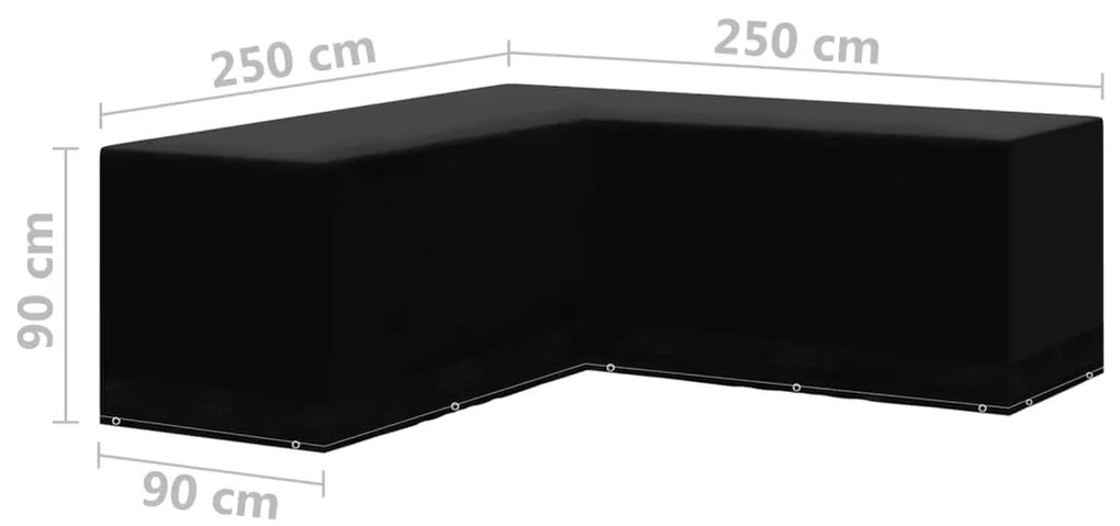 Capas móveis de jardim forma de L 2 pcs 12 ilhós 250x250x90 cm