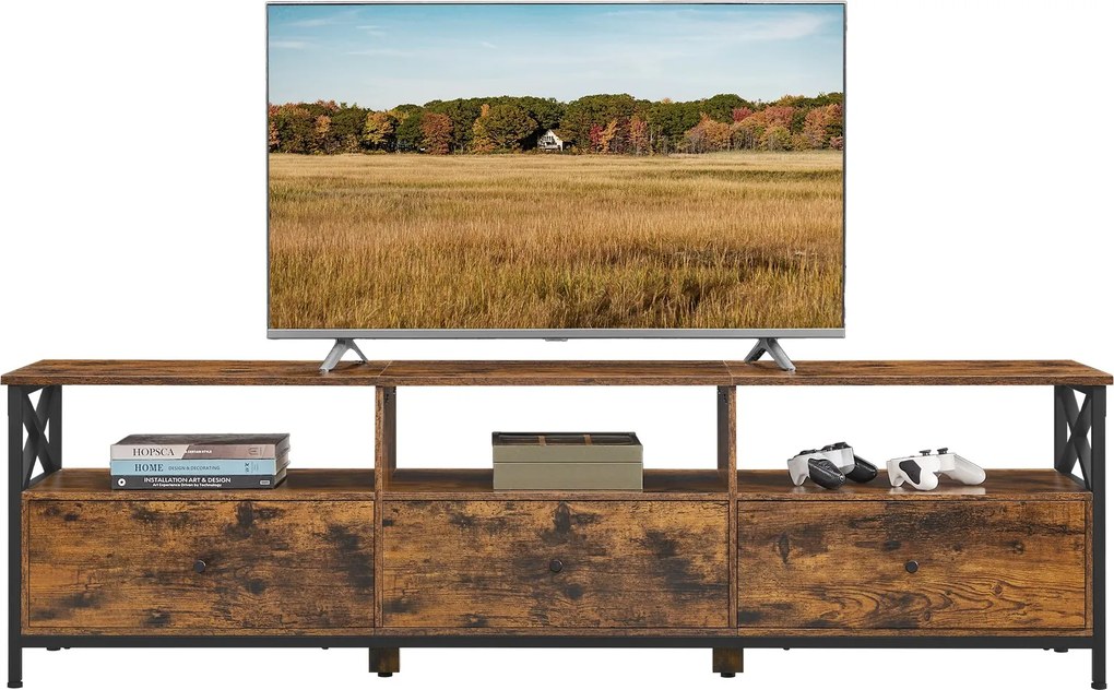 Móvel TV 178 x 40 x 50 cm para televisores até 80 polegadas, amplo espaço de arrumação castanho-preto