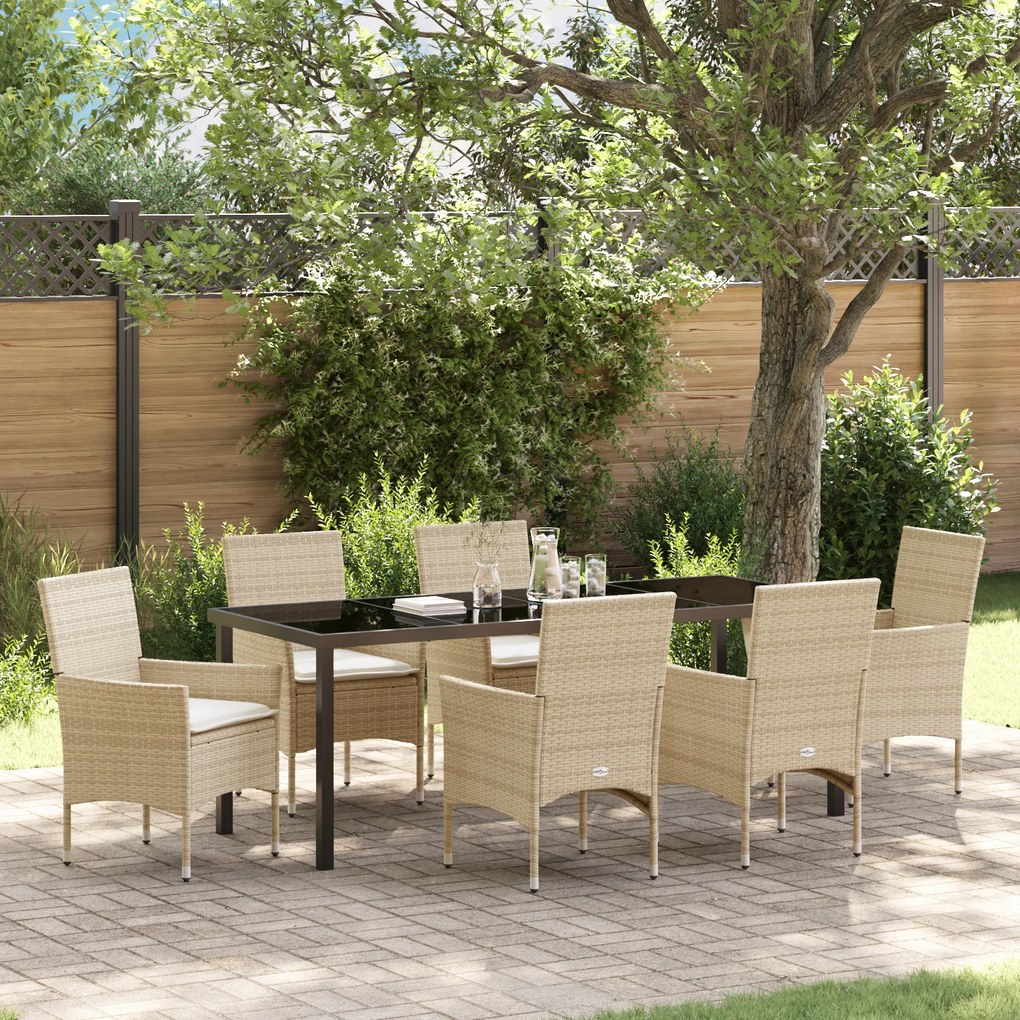 Conjunto de Jantar de Jardim vidaXL de 7 Peças com Almofadas Bege em V